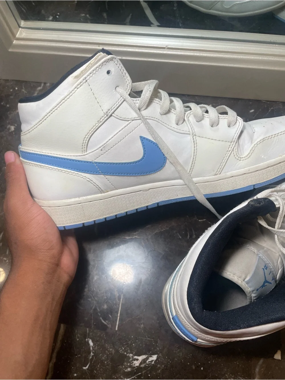 Jordan Mid-Top Sneakers in White and Light Blue